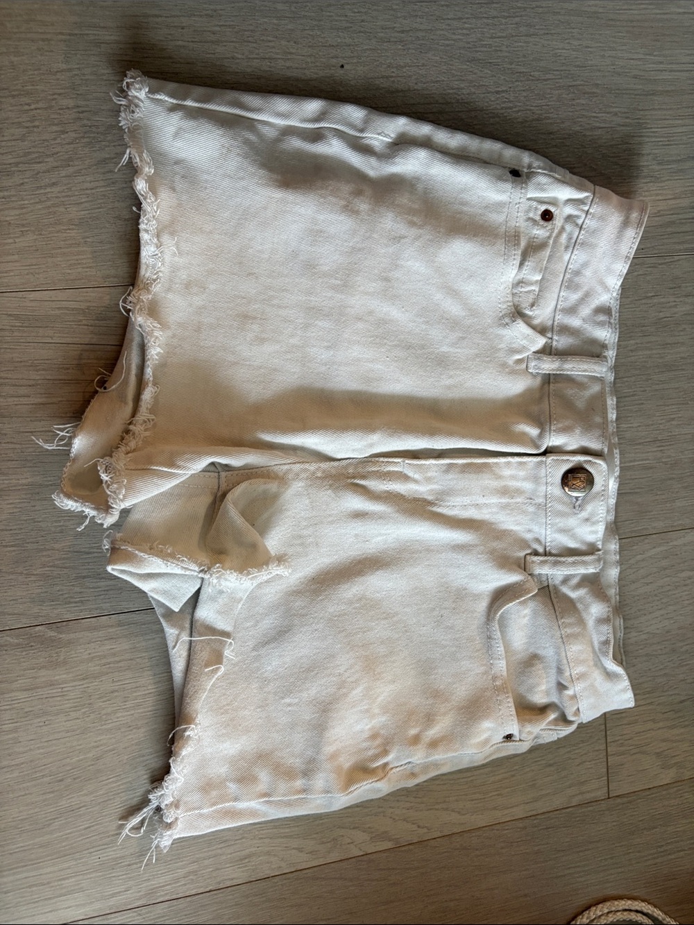 Women's White Frayed Hem Denim Shorts